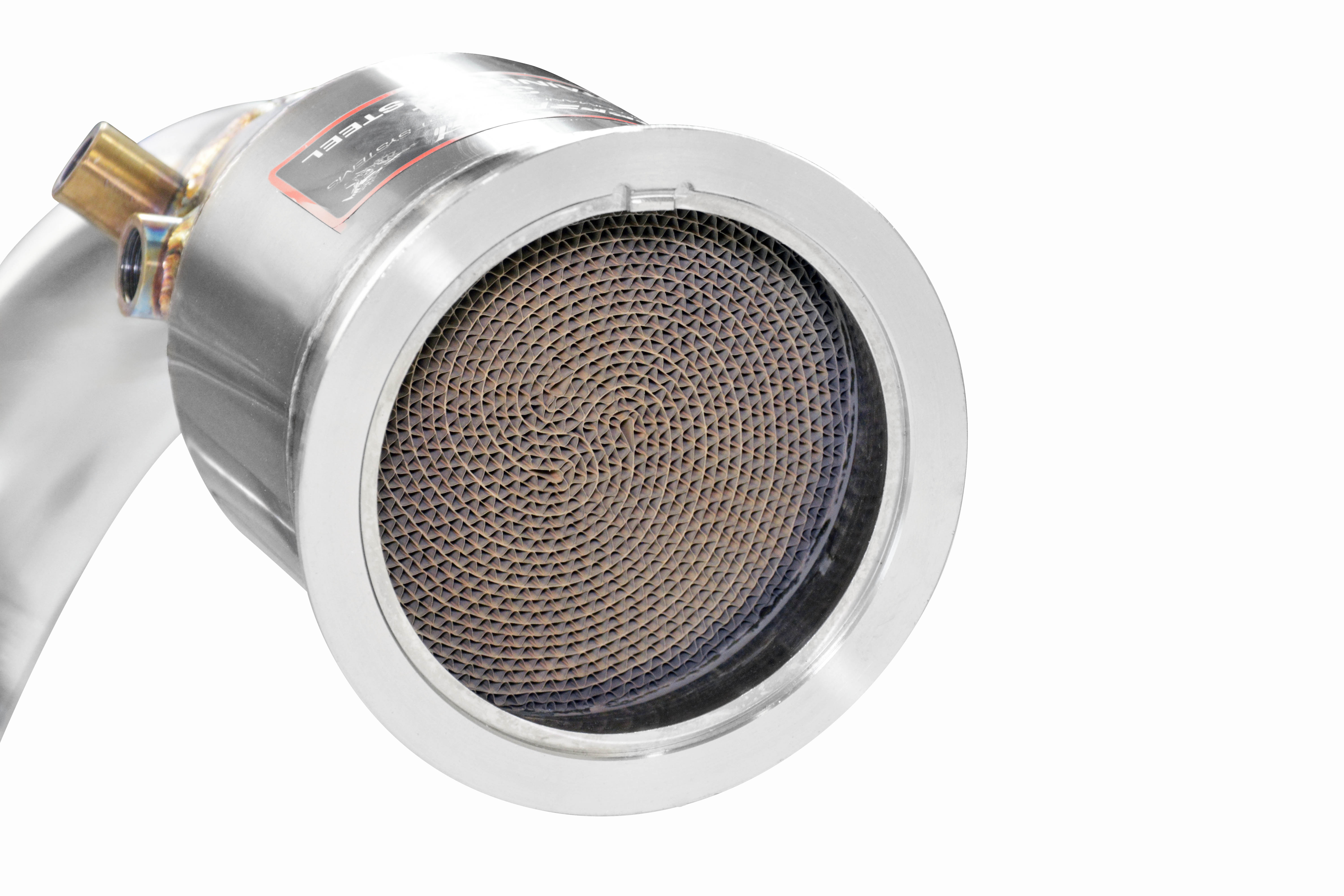 Downpipe Left with  Metallic catalytic converter 