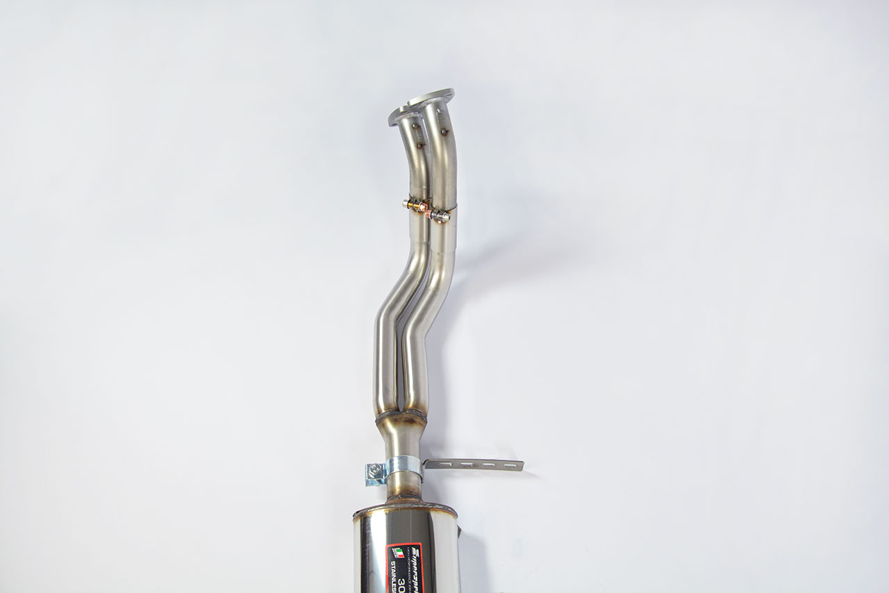 Front exhaust - resonated wider bend layout